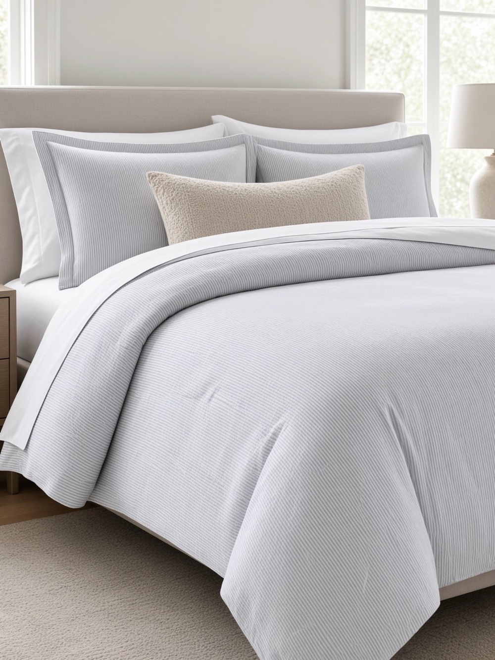 Boll and Branch Signature Cotton Comforter Set Fine Stripe Pewter & White King